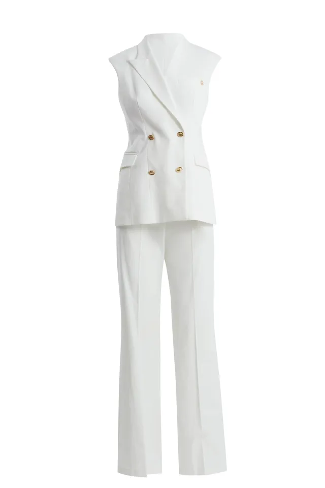 Asymmetric-Collar Jacket & Pants Set
