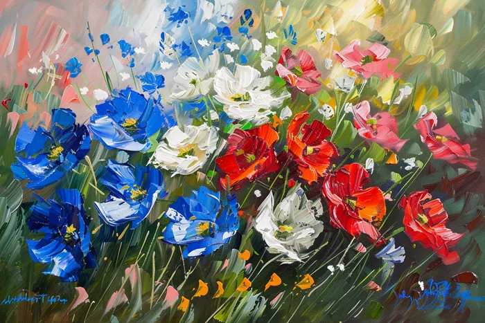 Yagli Boya Palet Dokulu Bahar Cicekleri Canvas Tablo canvas wall art