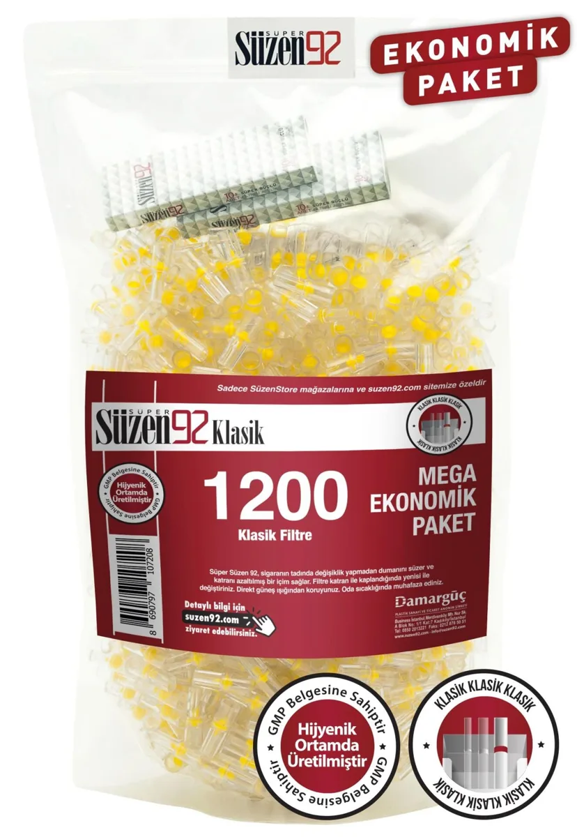 Süzen92 Classic cigarette holder filters, pack of 1200