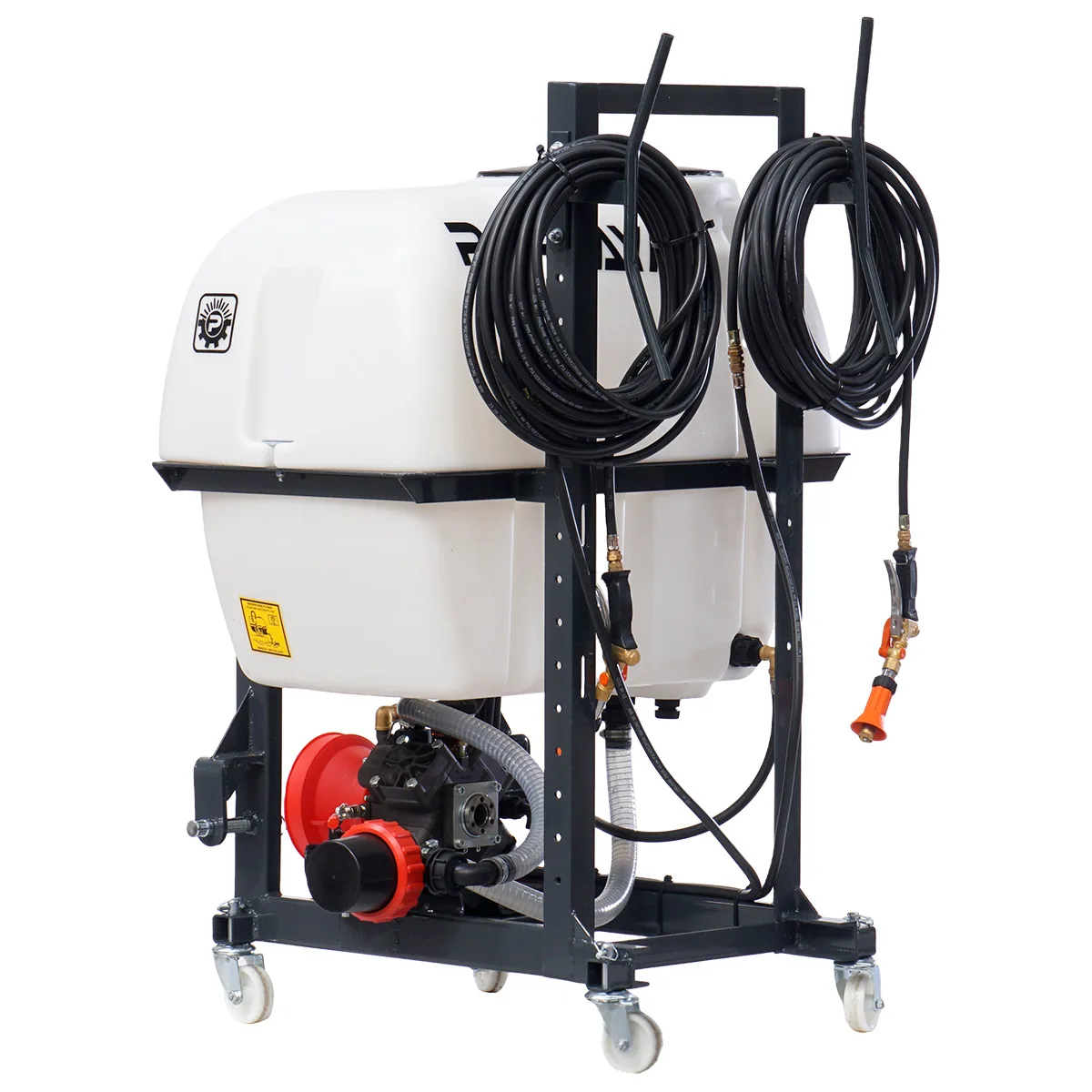 Mounted garden sprayer with hose reel