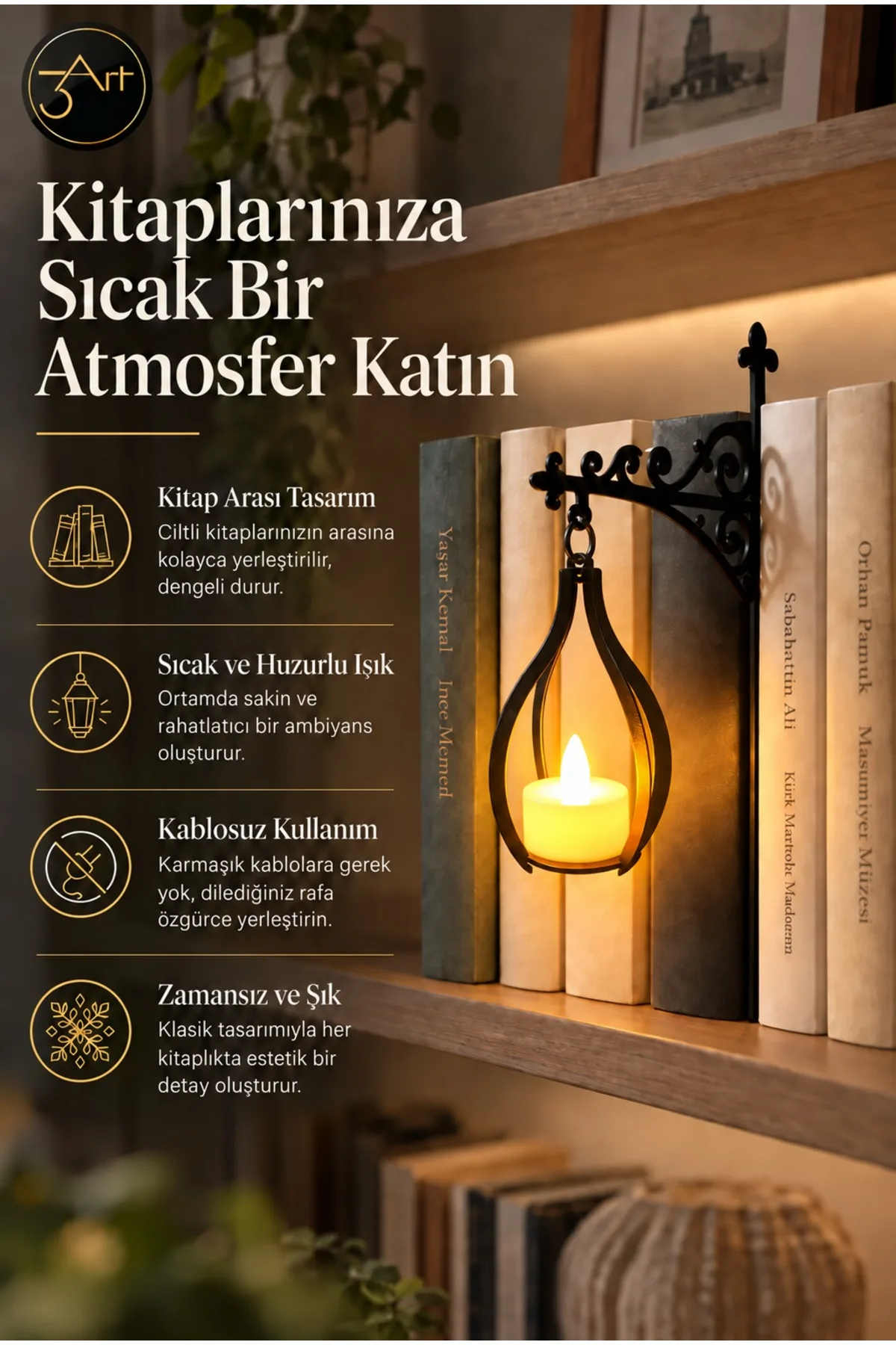 Metal lantern bookshelf ornament