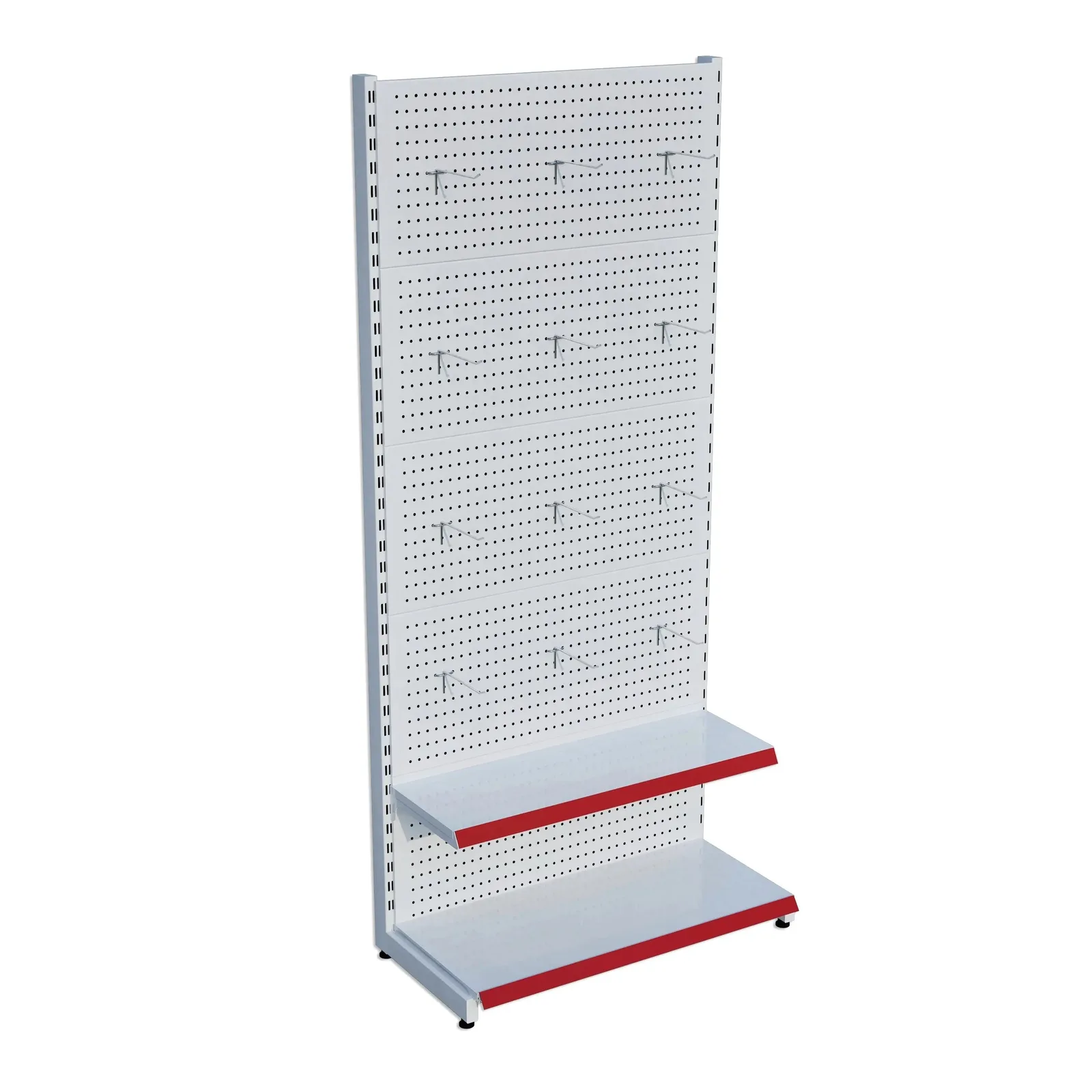 رف عُدَد مثقّب – طابقان أبيض، وحدة واحدة – W90 × H220 × D30/40 cm