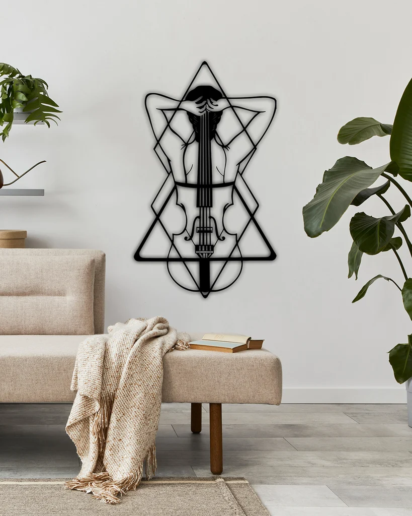 Woman playing violin metal wall art