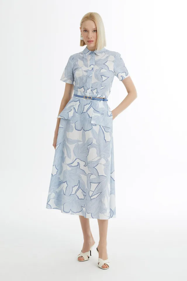 Blue Set with Patterned Shirt and Skirt