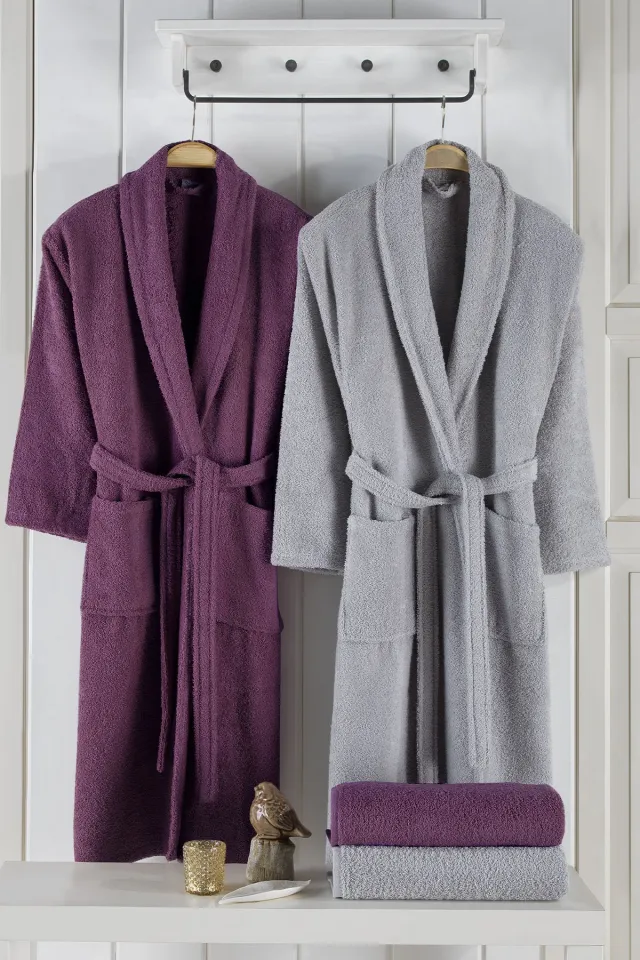 Elart Naturel Family Bathrobe Set 4 Pieces Plum