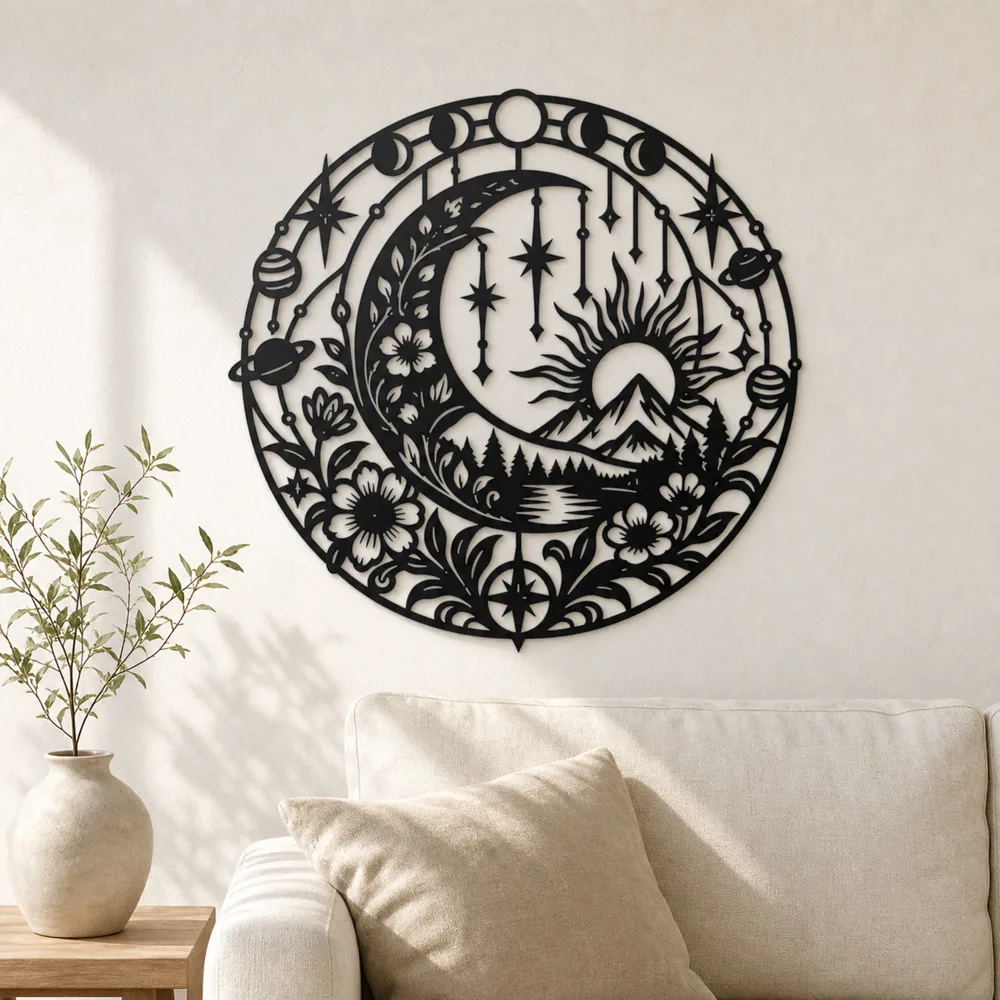 Starry Crescent Garden Metal Wall Art