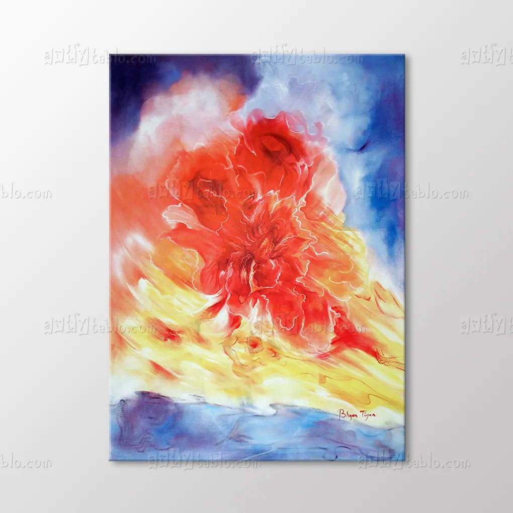 Abstract red flower canvas wall art