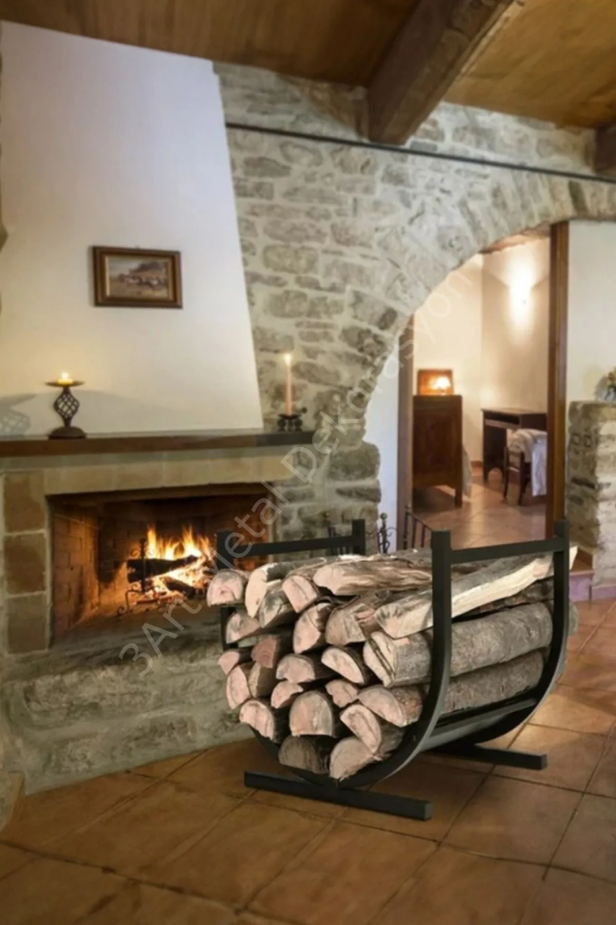 Metal fireplace log holder