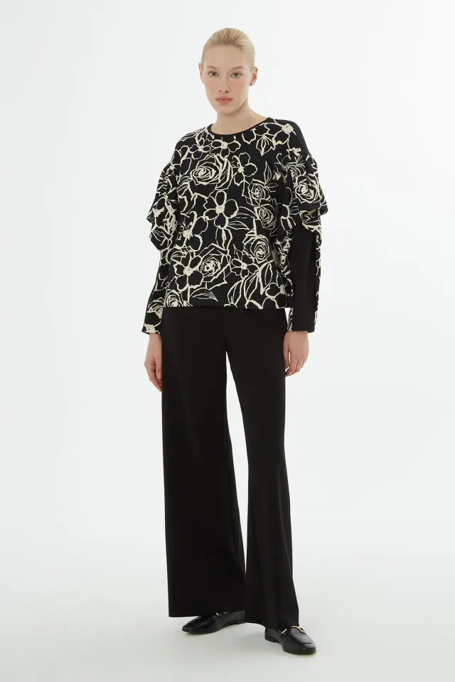 Floral Pattern Blouse and Palazzo Pants Set
