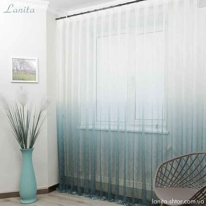 gradient tree-pattern tulle curtain