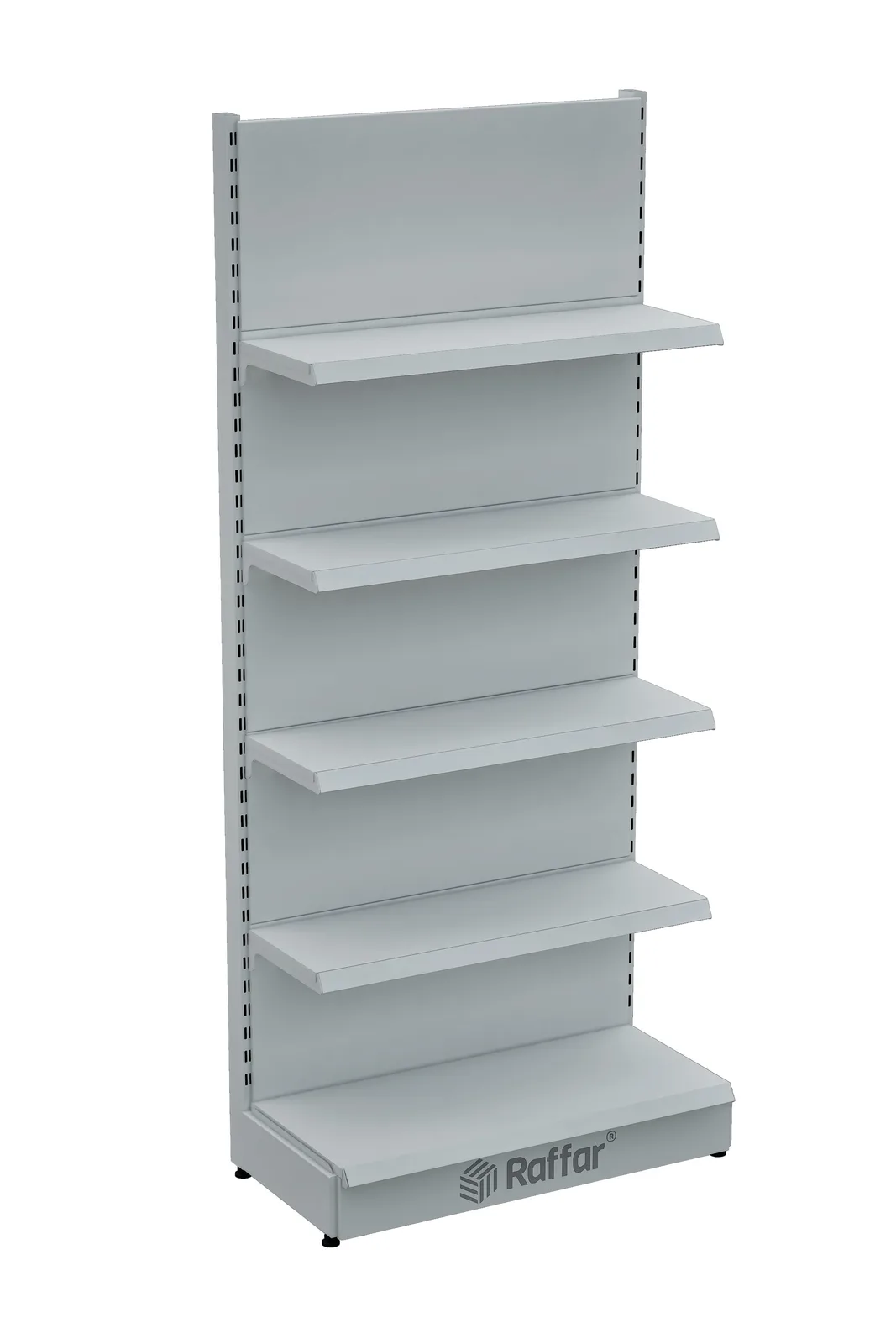 رف حائط سوبرماركت بقاعدة – 5 طوابق أبيض، وحدة واحدة – W90 × H220 × D30/40 cm