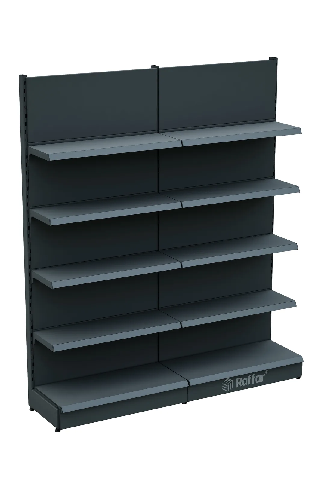 رف حائط سوبرماركت بقاعدة – 5 طوابق أنثراسيت، وحدتان – W180 × H220 × D30/40 cm