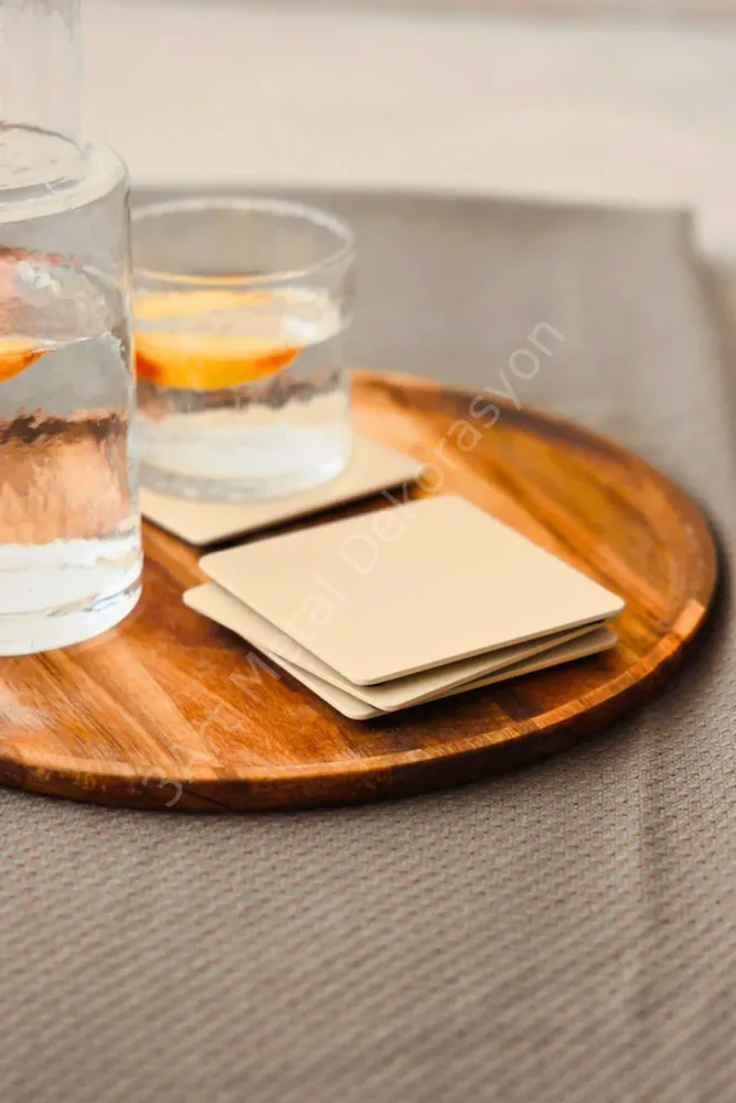 Set of 3 Decorative Metal Coasters, Coloured Squares