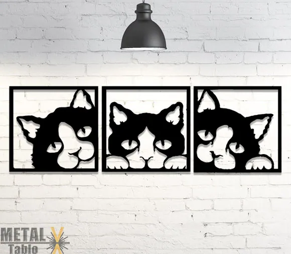 Three-headed cat metal wall art