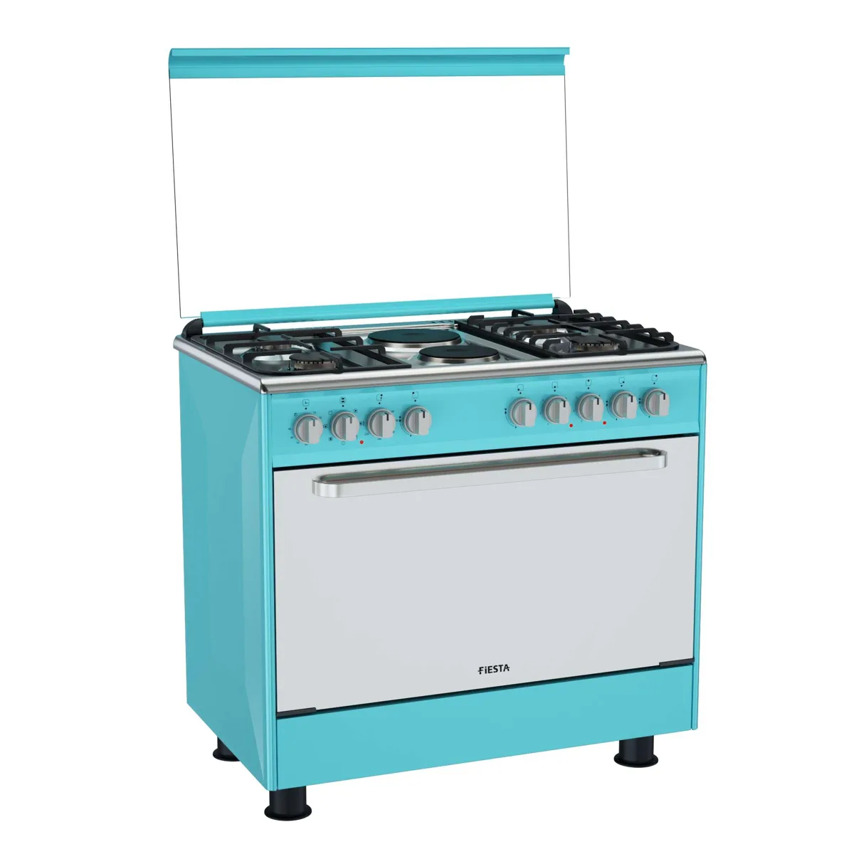 طباخ غاز قائم 90×60 بأربع شعلات وسخانتين كهربائيتين طراز FE 962G4 ST