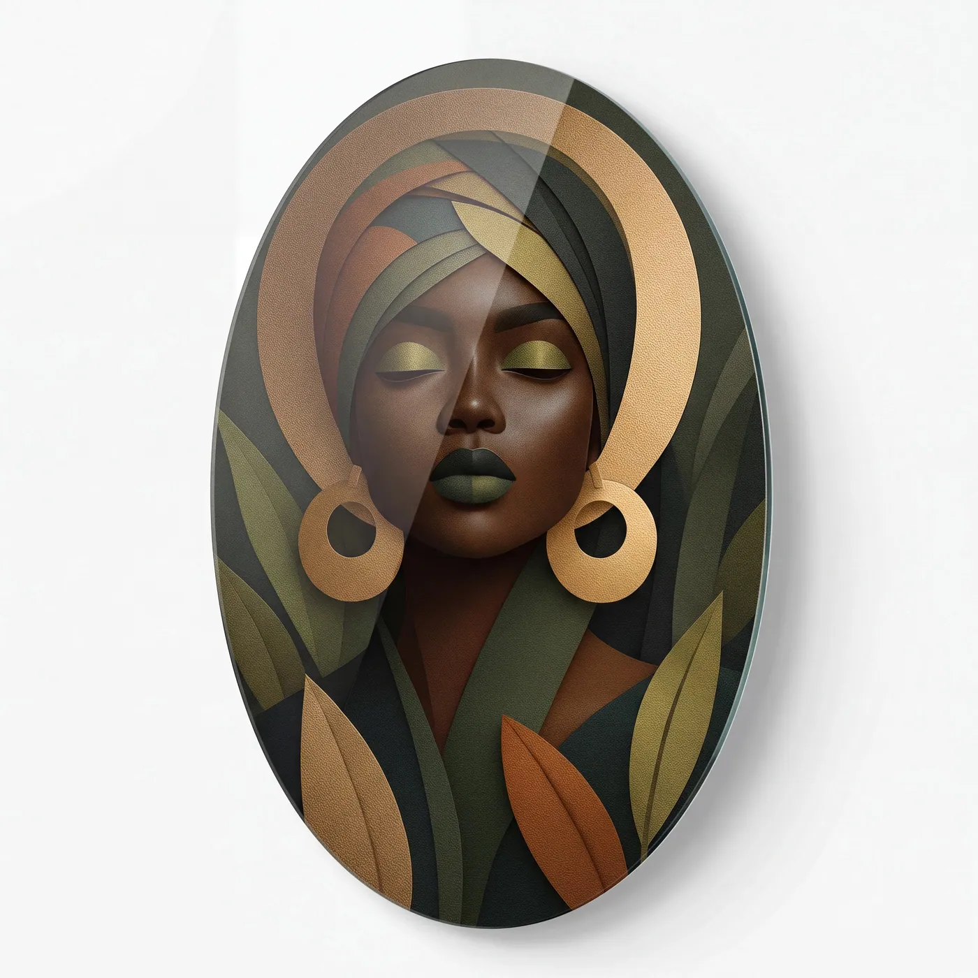 Exotic Green Woman Portrait Vertical Oval Glass Wall Art glass wall art