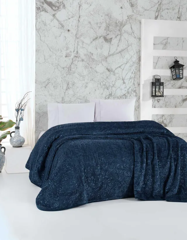 ELART Embossed Blanket Double Navy Blue (220x240cm)