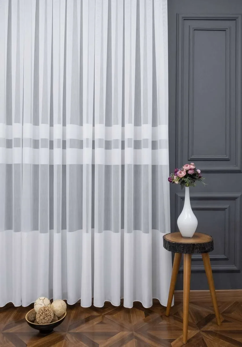 Pardes banded bamboo tulle curtain, white