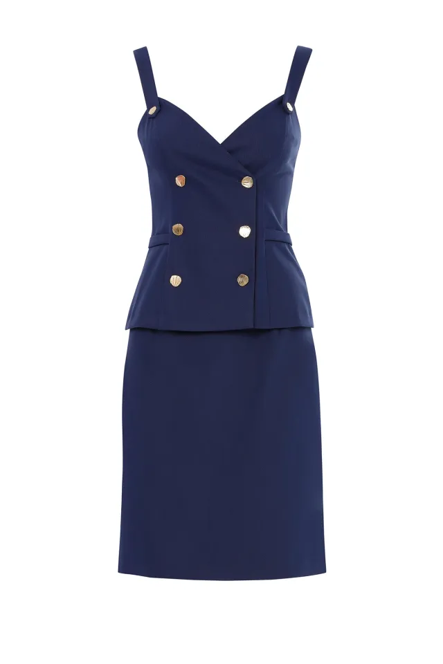 Double-Breasted Closure Vest and Pencil Skirt Set
