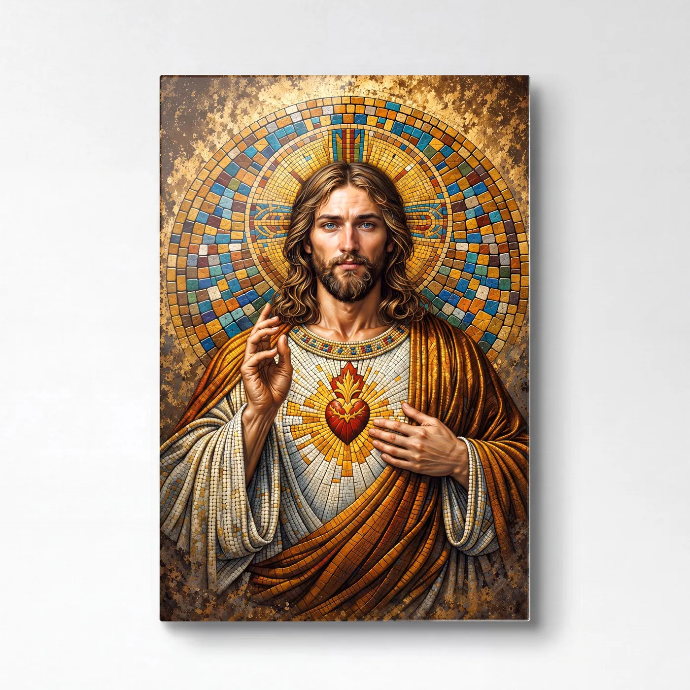 Mozaik Sanat Tarzi Isa Portresi Dikey glass wall art