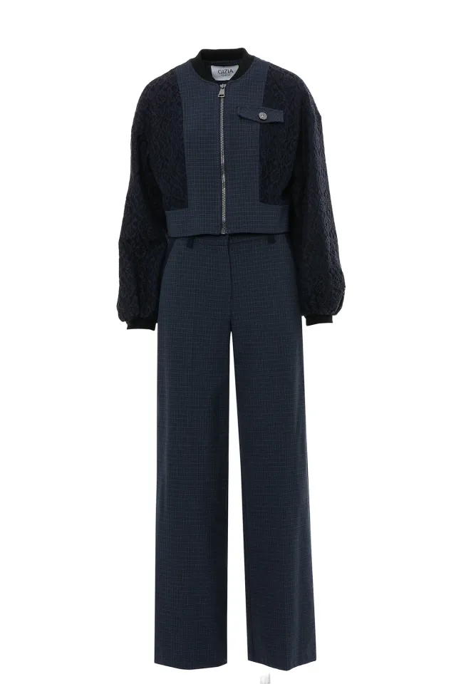 Set with Lace-Sleeve Short Jacket and Pants