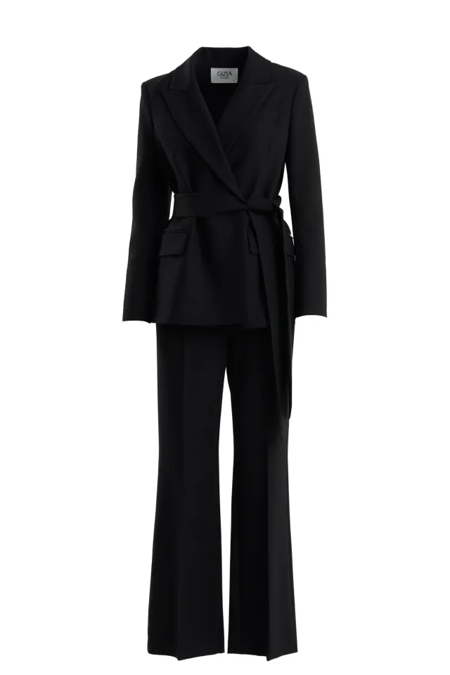 Black Set with Jacket and Piped-Hem Trousers