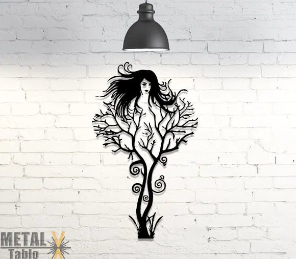 Woman and tree design metal wall art