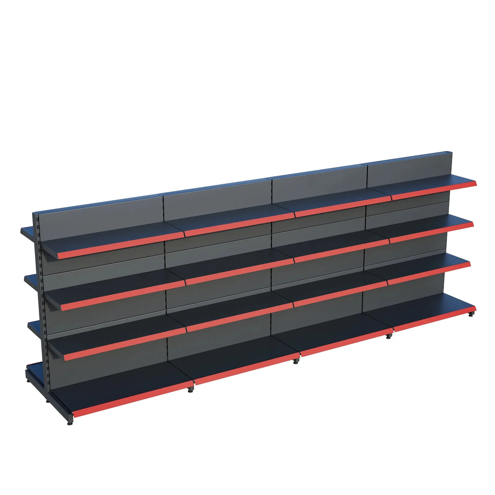 رف ممر أوسط مزدوج الوجه للسوبرماركت – 4 طوابق أنثراسيت، 4 وحدات – W360 × H140 × D30/40 cm