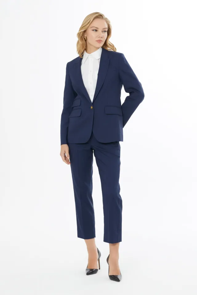 Single-Button Jacket and Carrot Trousers Set