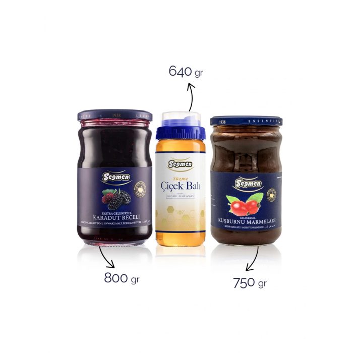 Segmen Black Mulberry Jam, Strained Flower Honey and Rosehip Marmalade (3 Pieces)