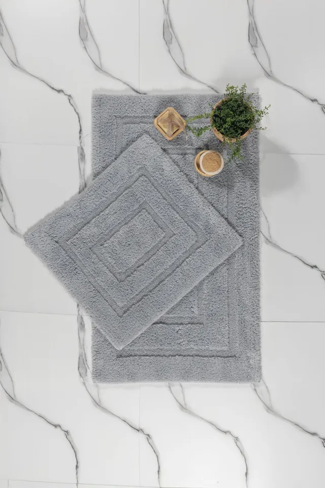 Elart Solid Cotton Bath Rug Mat Set 2-Piece (60x100 cm) Indigo