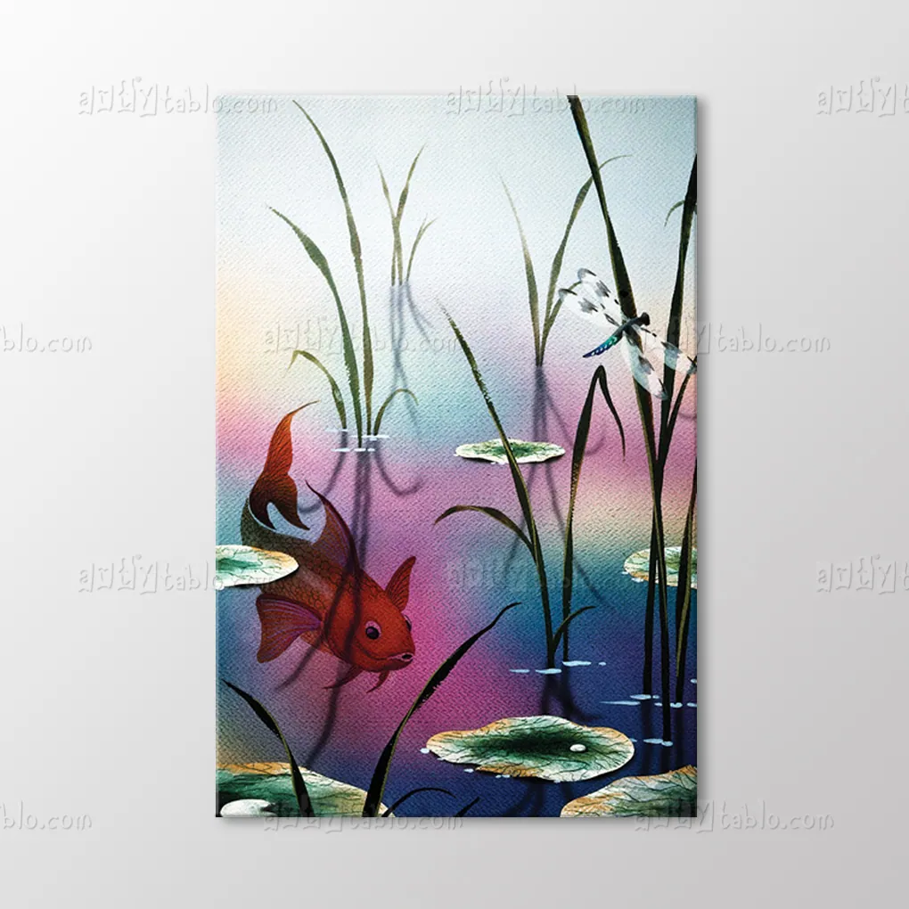 Water lilies and Japanese fish wall art