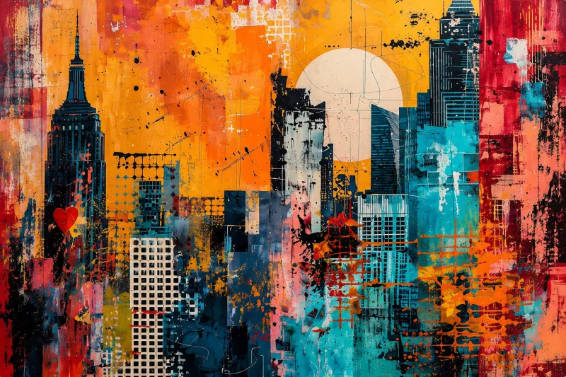 Abstract city oil-style canvas wall art