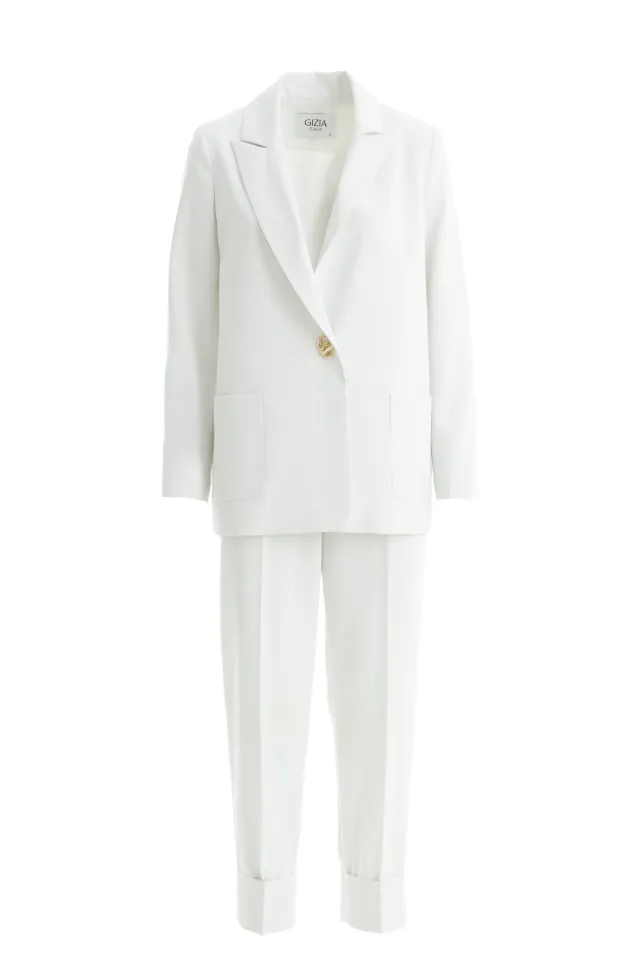 Single-Button Ecru Blazer Set