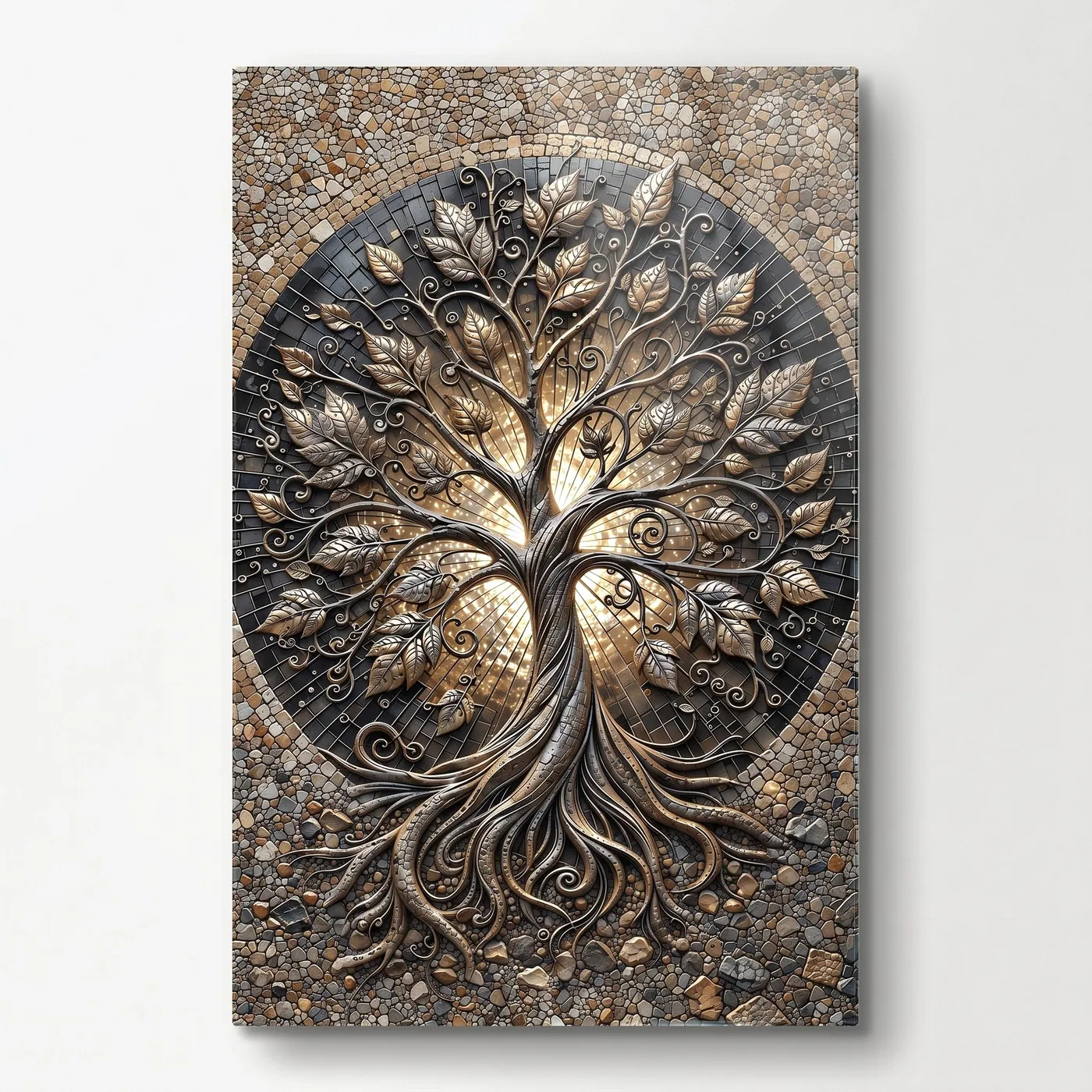 Mistik Hayat Agaci Sanat Eseri Dikey glass wall art