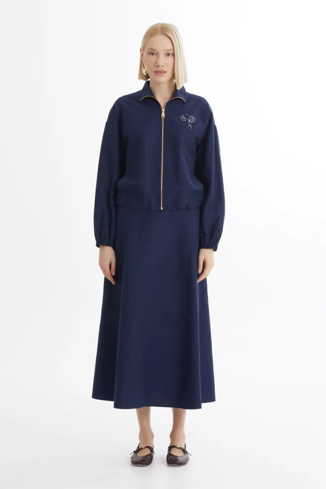 Navy Set with Jacket and Ruffled Skirt