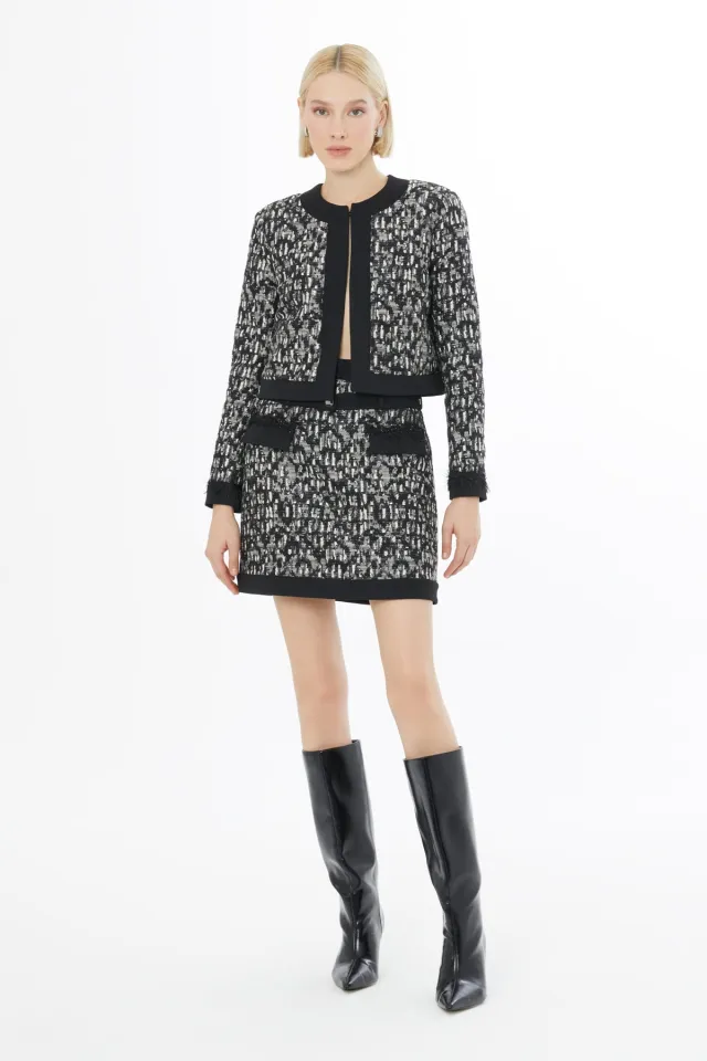 Front Pocketed Jacket and Front Slit Skirt Set