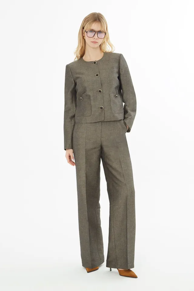 Chain-Collar Jacket and Palazzo Trousers Set
