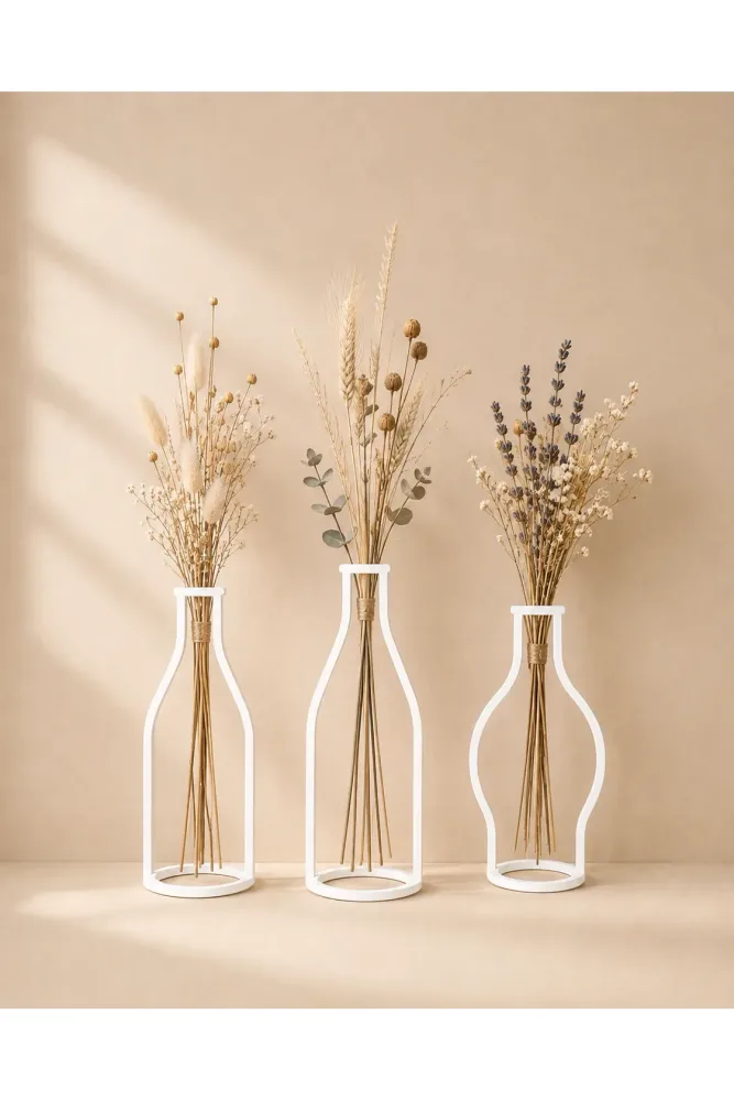 Set of 3 Decorative Metal Vintage Vase Bottle Tubes