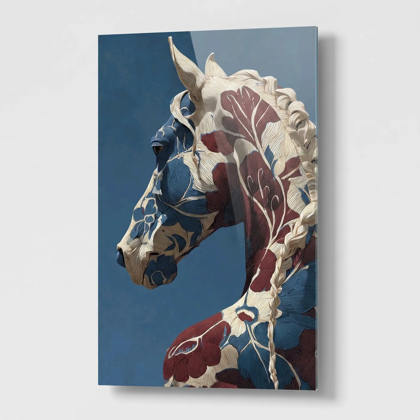 Textured Floral Horse Portrait Vertical Glass Wall Art glass wall art