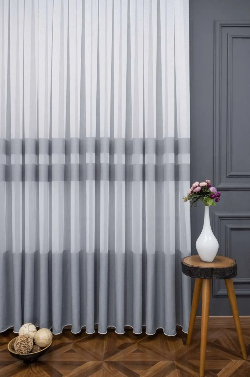 Pardes banded bamboo tulle curtain, grey