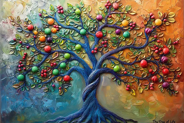 Yagli Boya Canli Renkler Icinde Hayat Agaci Canvas Tablo canvas wall art