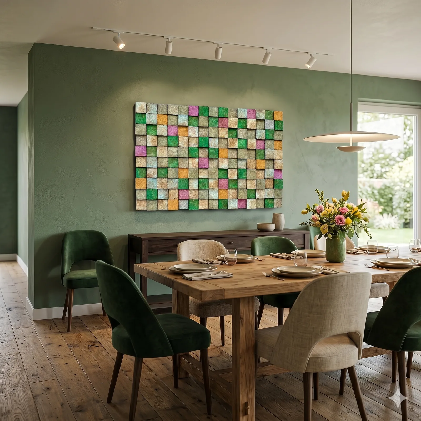OD Green wood wall art acoustic panel