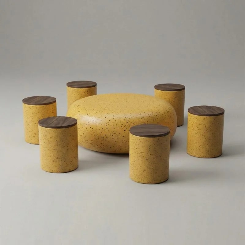 طقم طاولة قهوة ومقعد خرساني 120×40 سم - Beton Home