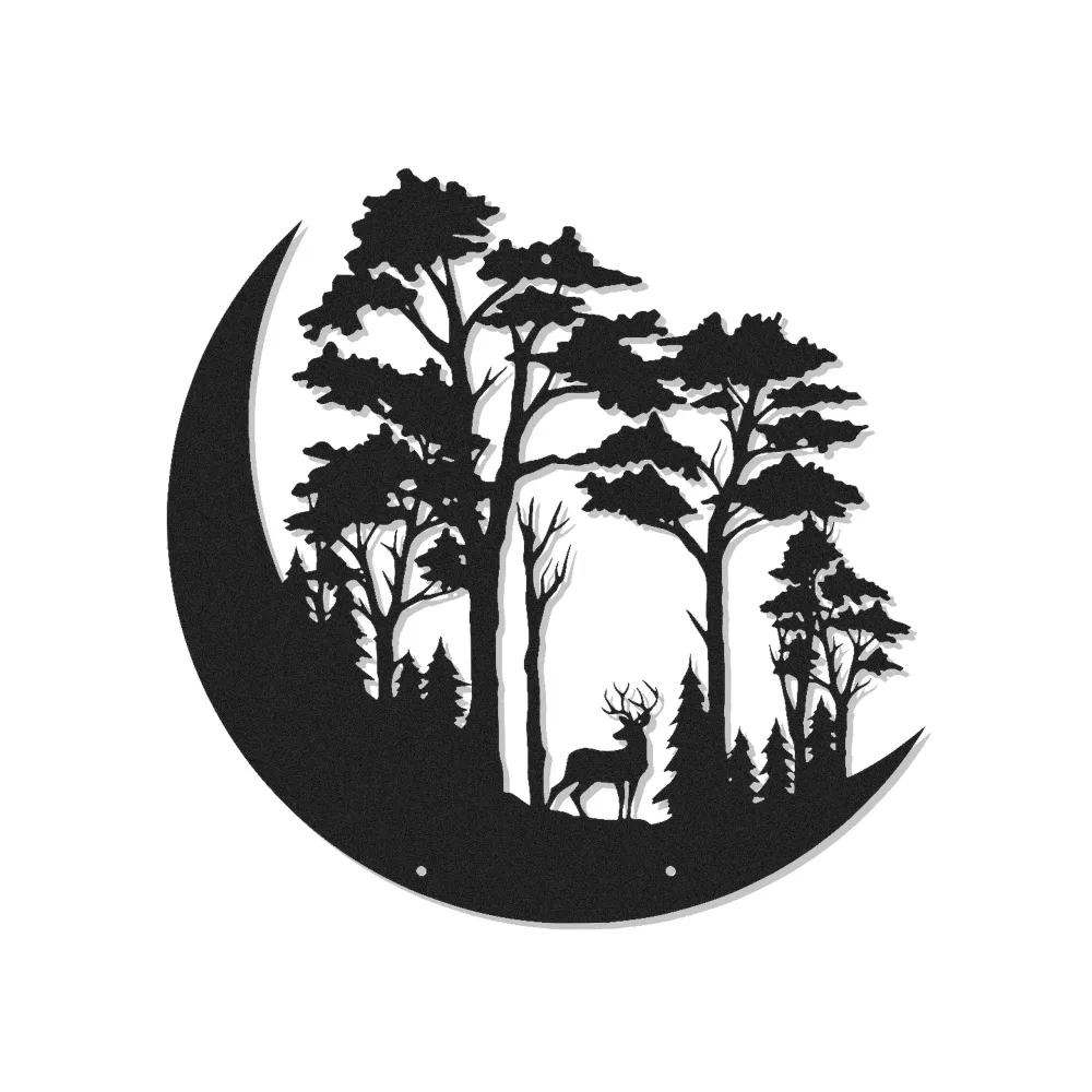 Deer Forest Scene Led Light Metal Wall Art