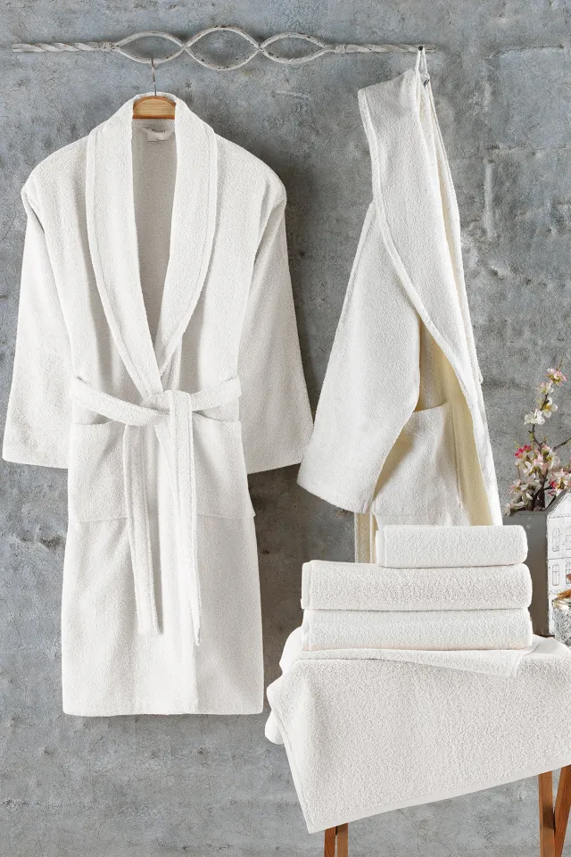 Elart Naturel Family Bathrobe Set 6 Pieces Cream