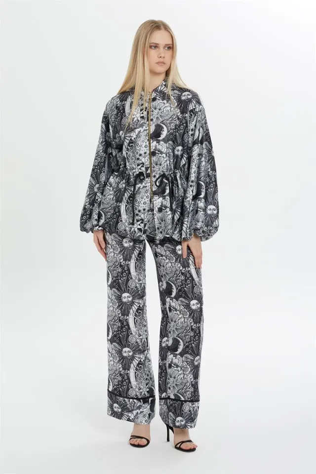 Relaxed Patterned Set with Gathered Sleeves