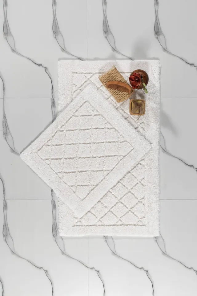 Elart Frio Cotton Bath Rug Mat Set 2-Piece (60x100 cm) Cream