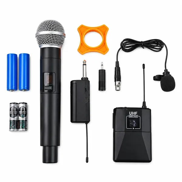 ميكروفون لاسلكي UHF 1 يد + 1 ياقة