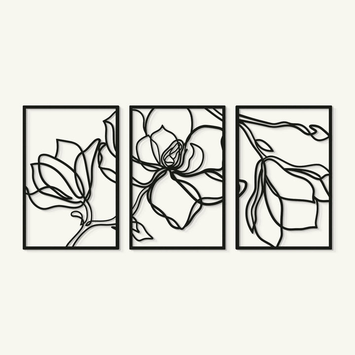 Floral Line Art metal wall art set, 3 pieces